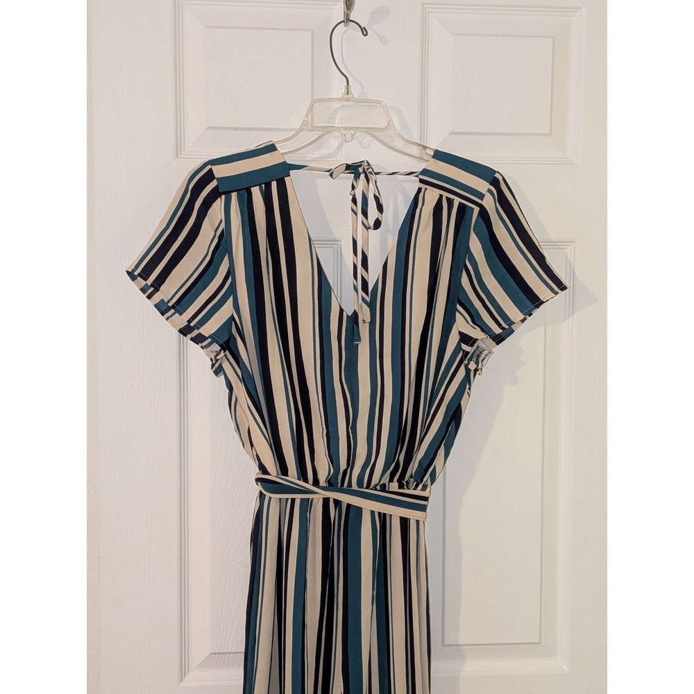 Bailey Blue Striped Surplice Jumpsuit Tie Waist Comfy Casual Career Size L NWT - Picture 6 of 8